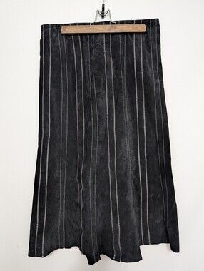 Vintage Danier 90's Suede Skirt Genuine Leather Black High Waist Midi Pinstripes